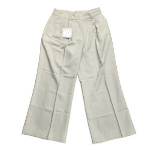 Decivi Women Loose Pleated Front Long Pants Wide Leg Trousers Solid Ivory Large